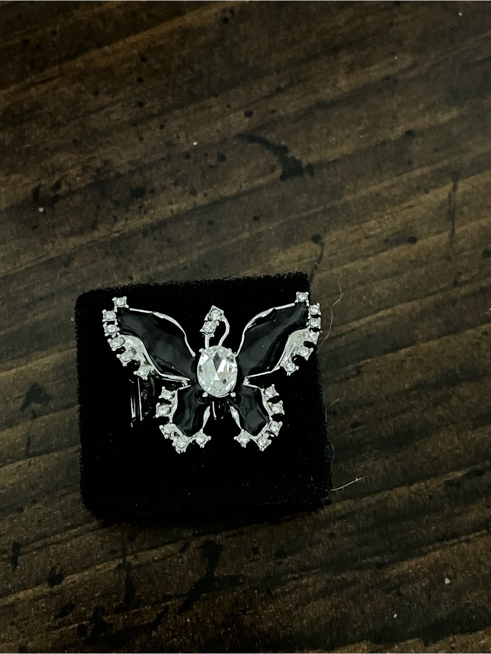 paparazzi Black Butterfly Ring with Clear Crystals